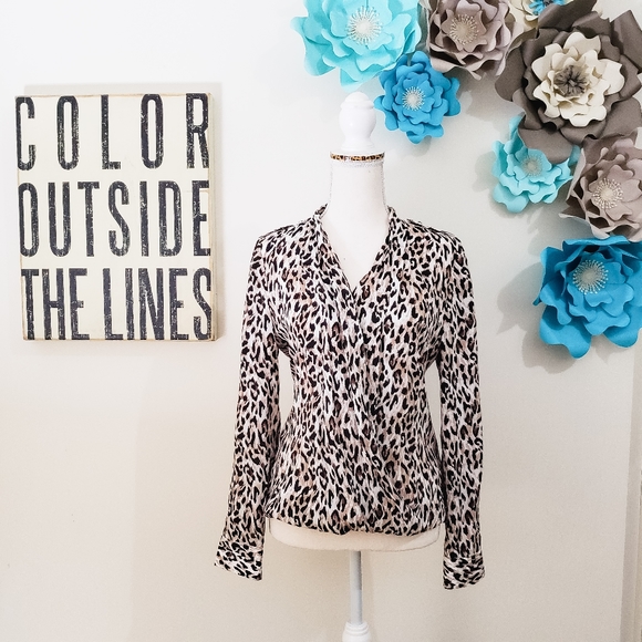 White House Black Market Tops - WHITE HOUSE BLACK MARKET LEOPARD LONG SLEEVE